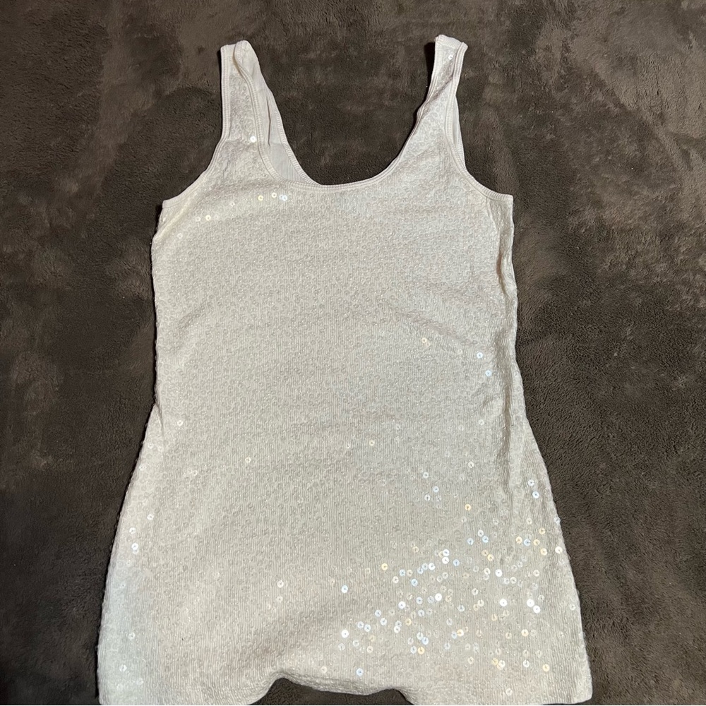 Sequin Embellished White Tank Top
